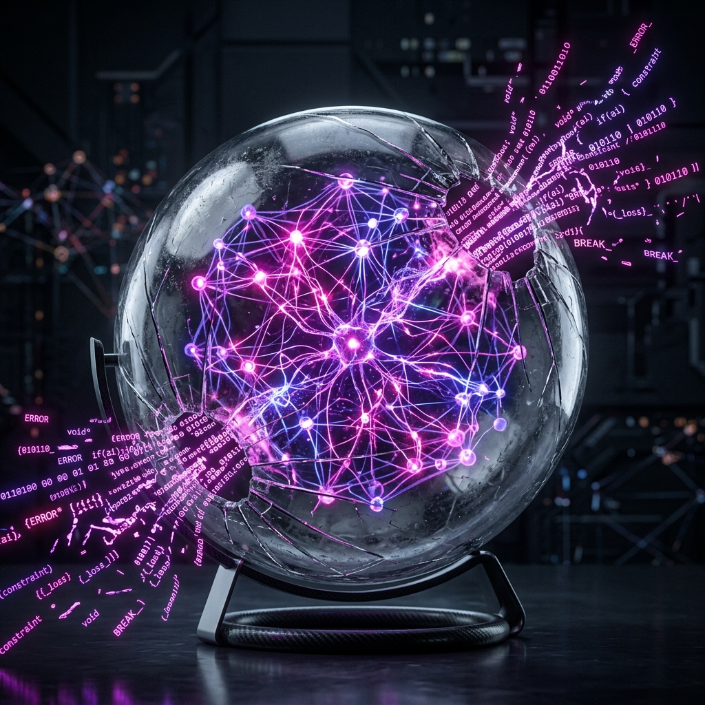 AI Communication Fragility Visualization showing a broken speech bubble.