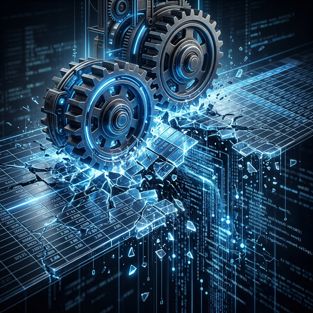 Spreadsheet Ceiling Visualization showing a grid fracturing under pressure.