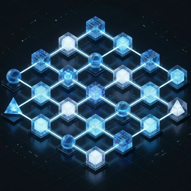 System Design Patterns Isometric Visualization showing a clean digital blueprint.